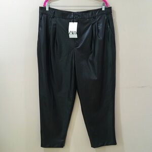 Zara Black Faux Leather Tapered Ankle Pants Plus Size XXL Blogger New
